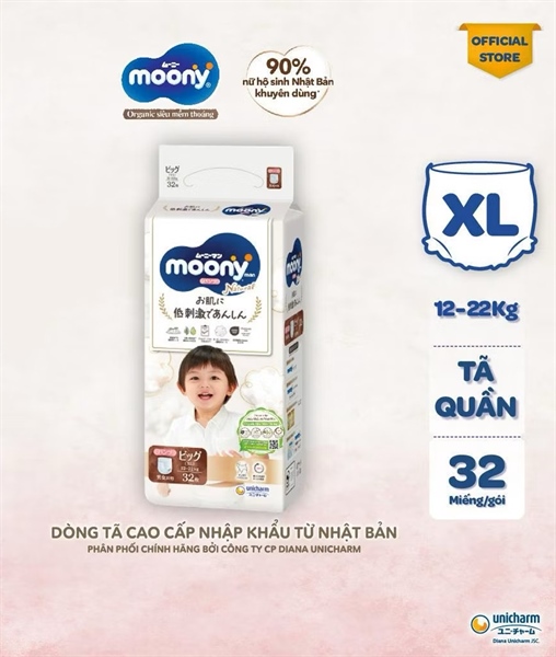 Bỉm Moony Natural Trắng Quần XL32