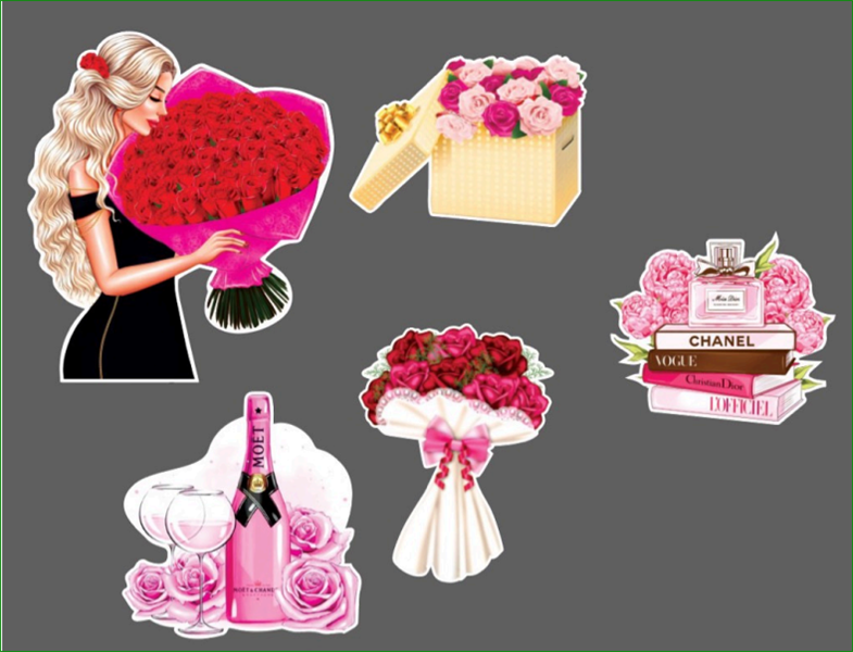 Combo 2 Set Giấy Cô Gái Cầm Bó Hoa