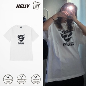 TT Áo Phông Ngắn Tay Nelly Heybig in chữ sau lưng Phong Cách Hồng Kông Mùa Hè Áo Cặp Đôi Rộng Rãi
