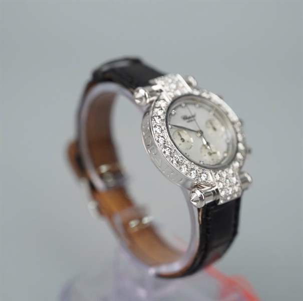 Đồng hồ Chopard dây đen mặt đính đá (4143) (HC) KG+