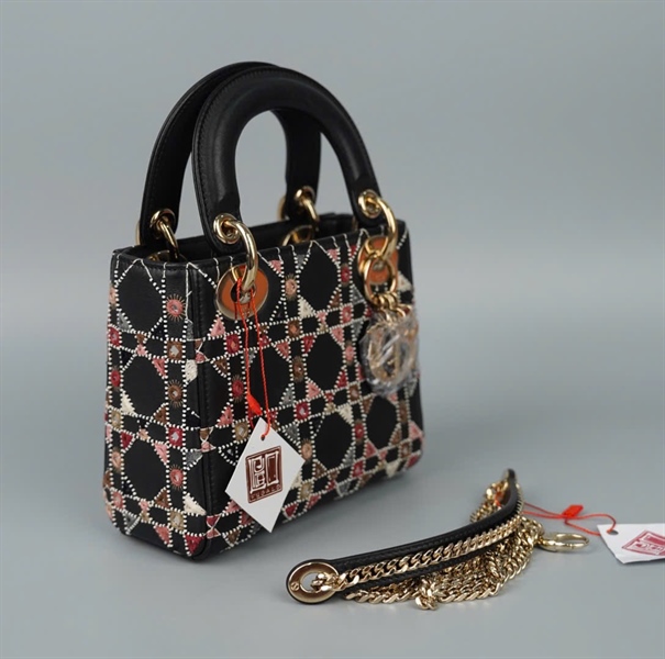 Túi Dior Lady đen đính cườm (04-MA-0159) szmini (HC)+