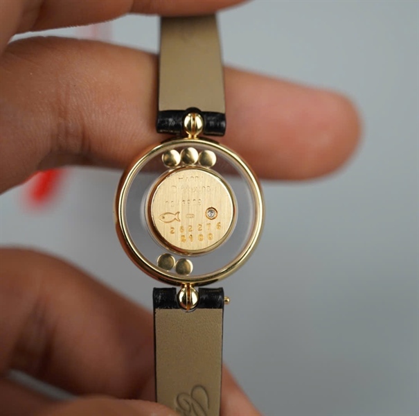 Đồng hồ Chopard dây đen mặt tròn viền vàng (4100) (HC) KG+