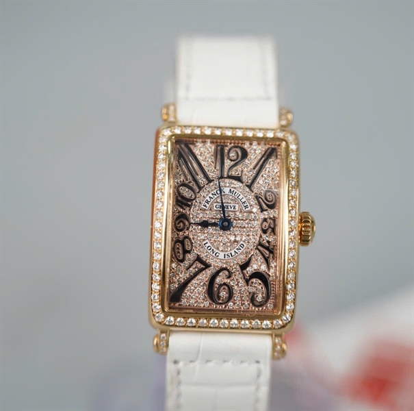 Đồng hồ Franck Muller trắng mặt vàng đính đá (No59) (HC) KG+