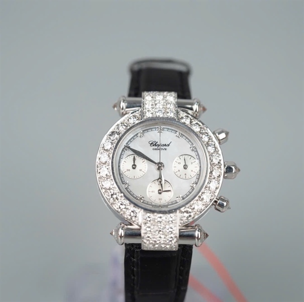 Đồng hồ Chopard dây đen mặt đính đá (4143) (HC) KG+