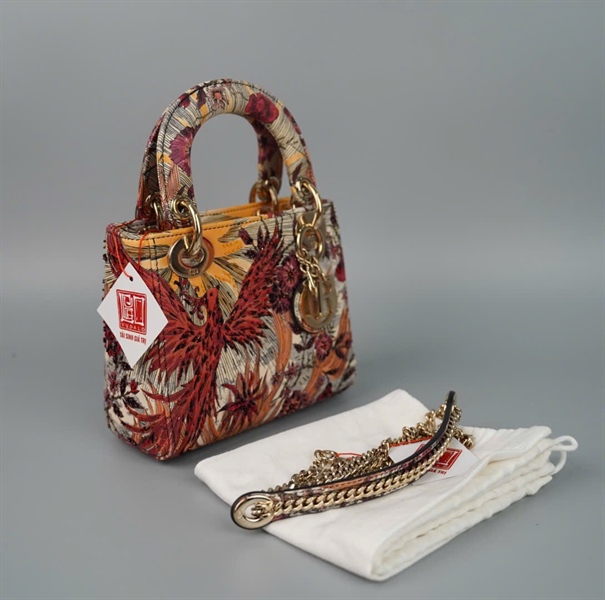 Túi Dior Lady in hình phượng hoàng đính cườm (02-MA-1119) sz mini (HC)+