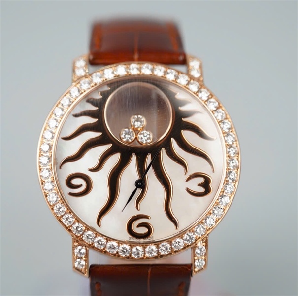 Đồng hồ Chopard dây nâu mặt tròn hình mặt trời (1352587) (HC) KG+