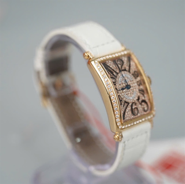 Đồng hồ Franck Muller trắng mặt vàng đính đá (No59) (HC) KG+