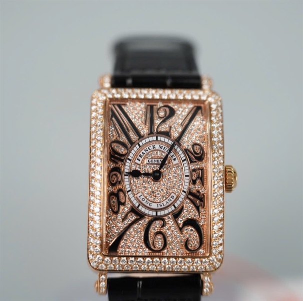 Đồng hồ Franck Muller Long Island dây đen mặt vuông đính đá (No2236) (HC) KG+ 26x36mm