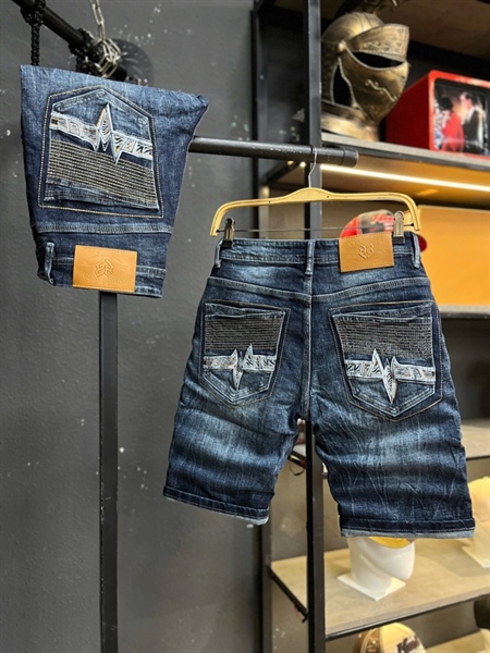 Sort Jean QC- JD743 xanh mạng chỉ túi đắp da thêu