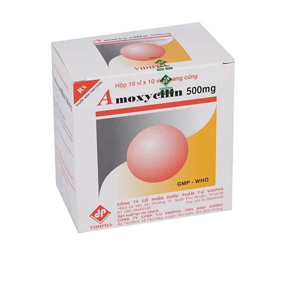 Amoxycilin 500mg vidipha (h/100v) (đỏ cam)