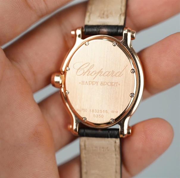 Đồng hồ Chopard dây đen mặt viền đính đá (1832515) (HC) KG+