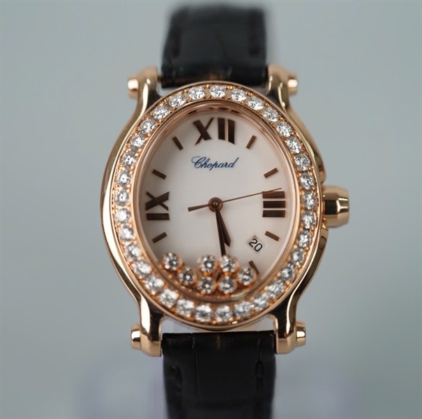 Đồng hồ Chopard dây đen mặt viền đính đá (1832515) (HC) KG+