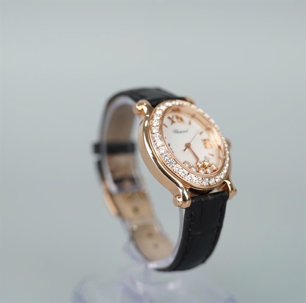 Đồng hồ Chopard dây đen mặt viền đính đá (1832515) (HC) KG+