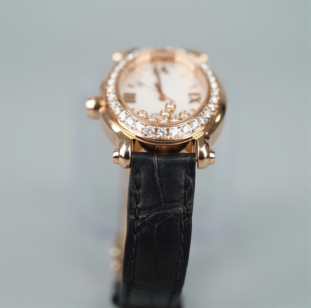 Đồng hồ Chopard dây đen mặt viền đính đá (1832515) (HC) KG+