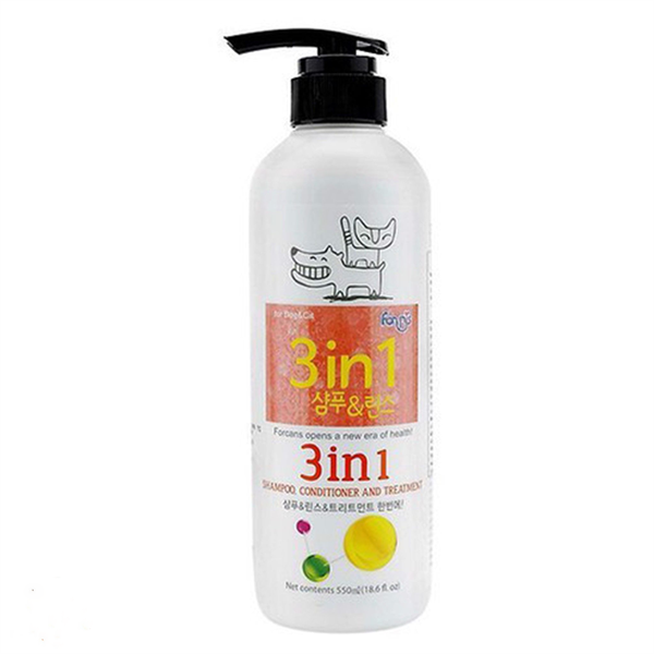 Dầu gội, xả và dưỡng 3 trong 1 Forcans cho thú cưng 550ml