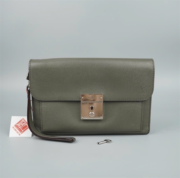 Túi LV Clutch xanh xám RI0143 kèm chìa 24cm (LT) KG+