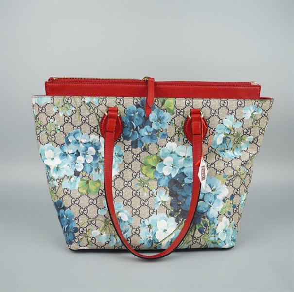 Túi GG Tote hoa xanh viền đỏ (415721525040) sz29 KG+