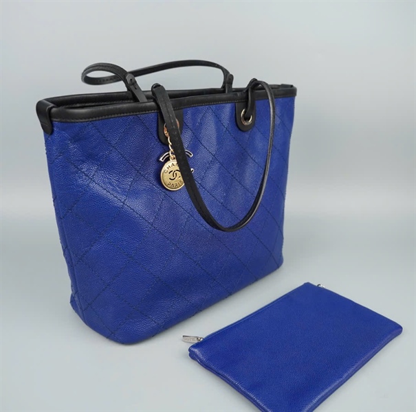 Túi Chanel tote xanh (19254692) kèm ví có lót form sz34 KG+