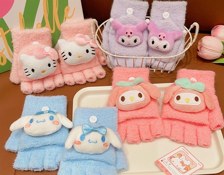 Đôi găng tay len 2IN1 NGÓN NGẮN - TRÙM ĐẦU, CHARM BÔNG HOẠT HÌNH, SP1058