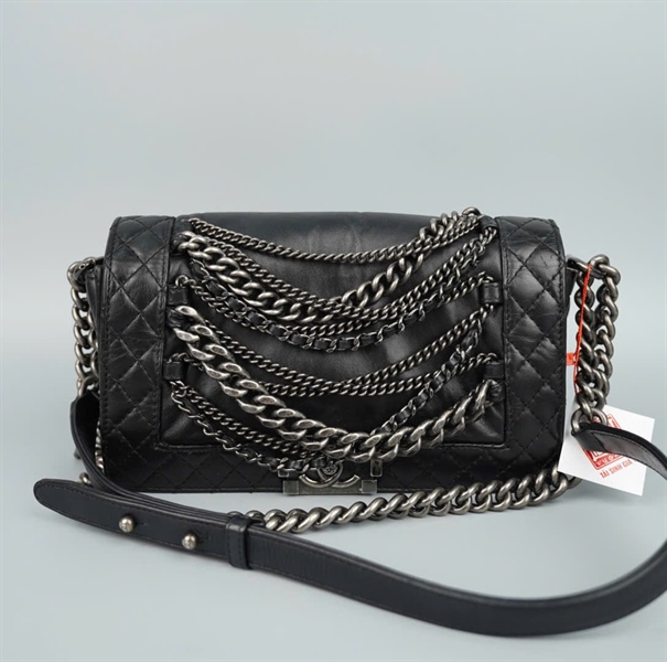 Túi Chanel Boy màu đen dây xích (18538349) có lót form sz 24 (BQ) KG+