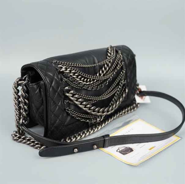 Túi Chanel Boy màu đen dây xích (18538349) có lót form sz 24 (BQ) KG+