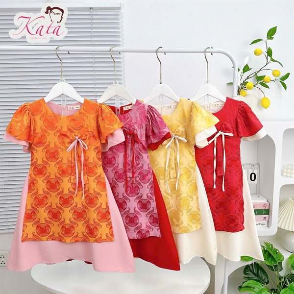Áo Dài Cách Tân Bé Gái Kata Gấm Hoa Cao Cấp | Bé 3-12 Tuổi (12-35kg)