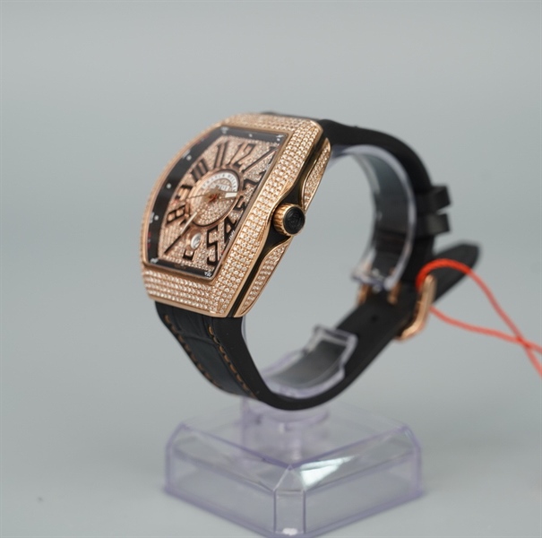 Đồng hồ Franck Muller mặt đính đá viền vàng quai đen No285 (HC) KG+