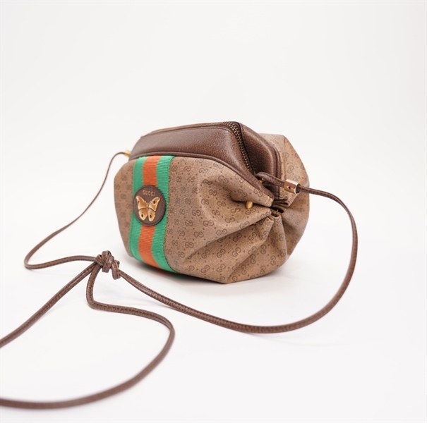 Túi GG trụ ngang đeo chéo bướm nâu lòng xanh (5645820416) +