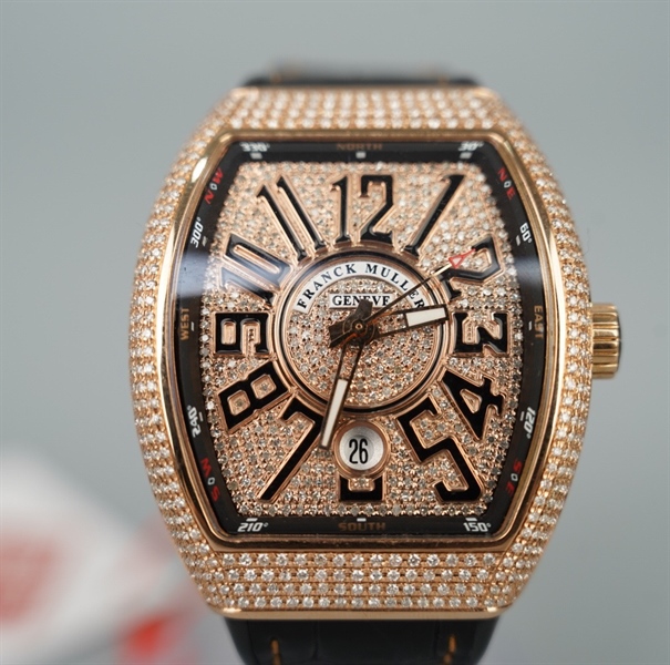 Đồng hồ Franck Muller mặt đính đá viền vàng quai đen No285 (HC) KG+