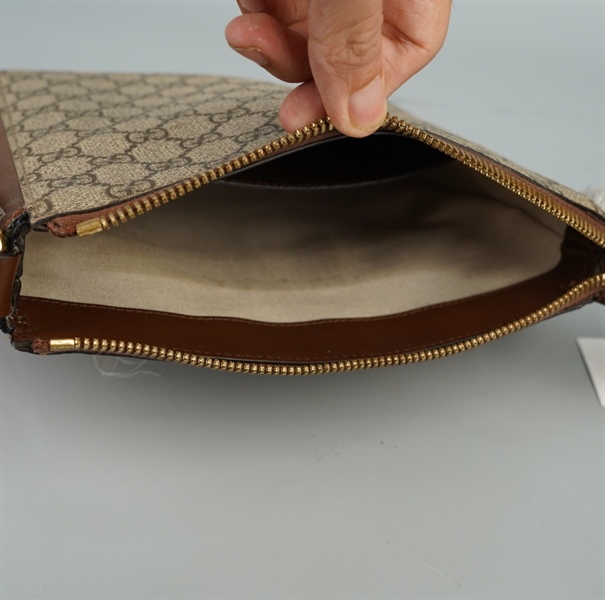 Túi GG đeo chéo xám viền nâu (681021520981) sz21 (BQ) KG+