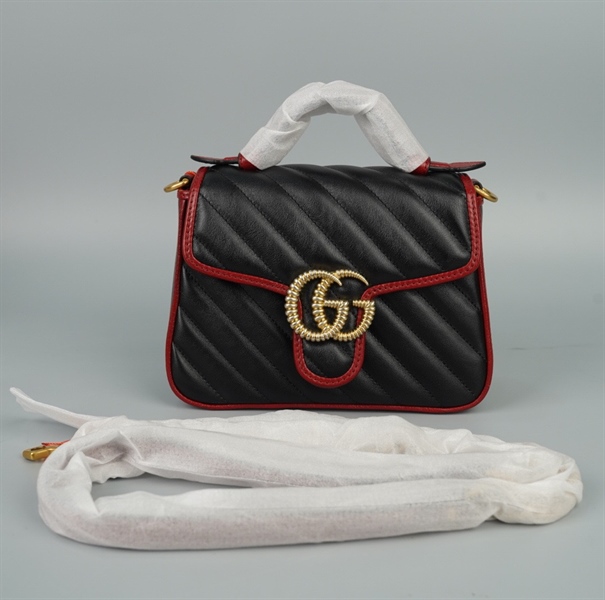 Túi GG Marmont handle đen viền đỏ (533571493075) sz20 (BMC) +