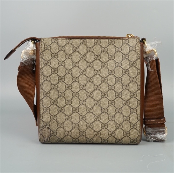 Túi GG đeo chéo xám viền nâu (681021520981) sz21 (BQ) KG+