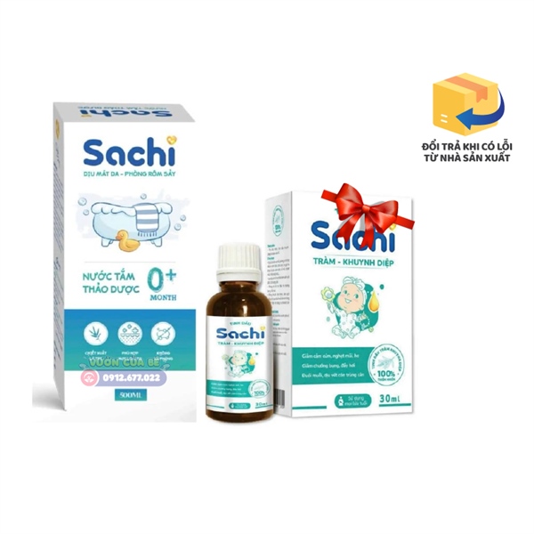 Nước tắm thảo dược Sachi phòng rôm sảy – Việt Nam – Lọ 500ml – Từ sơ sinh (Mua 1 tặng 1) Tinh dầu tràm khuynh diệp Sachi – Việt Nam – Lọ 30ml