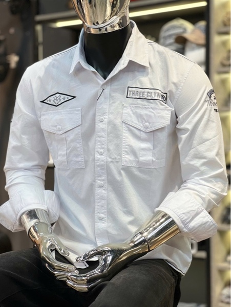 SMTD- THREE CLTN - Trắng thêu logo chỉ đen xám