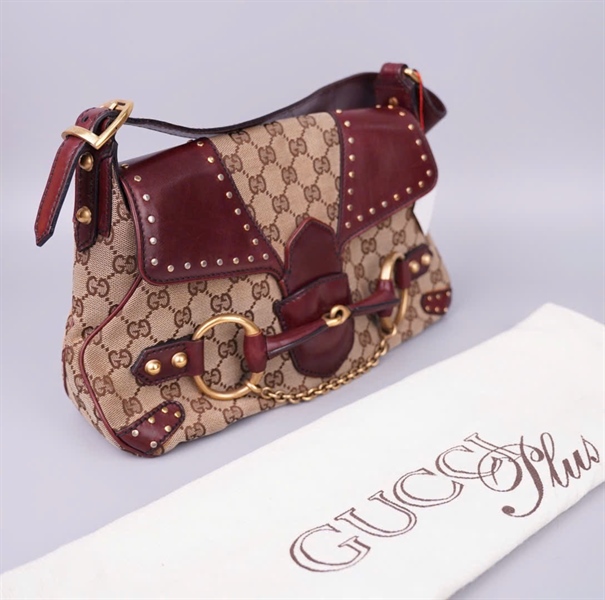 Túi GG kẹp tách màu nâu phối đỏ (114915213317) sz32 KG+