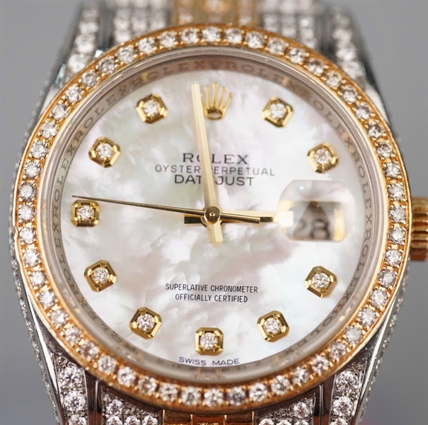 Đồng hồ Rolex bạc mặt tròn viền vàng (Z082202) (HC) KG+