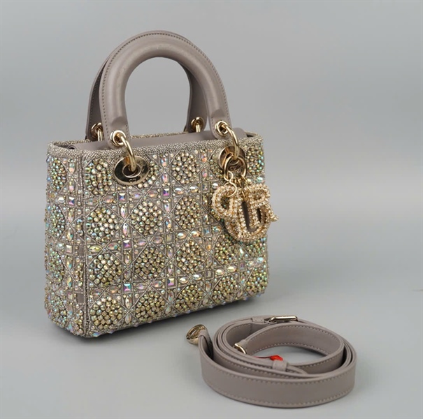 Túi Dior Lady xám đính đá ̣04-MA-0262 szS KG+