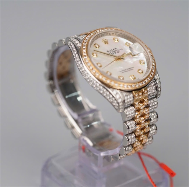 Đồng hồ Rolex bạc mặt tròn viền vàng (Z082202) (HC) KG+