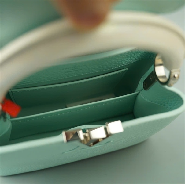 Túi LV Capu xanh quai và nắp da trăn trắng bạc sz20 KG+