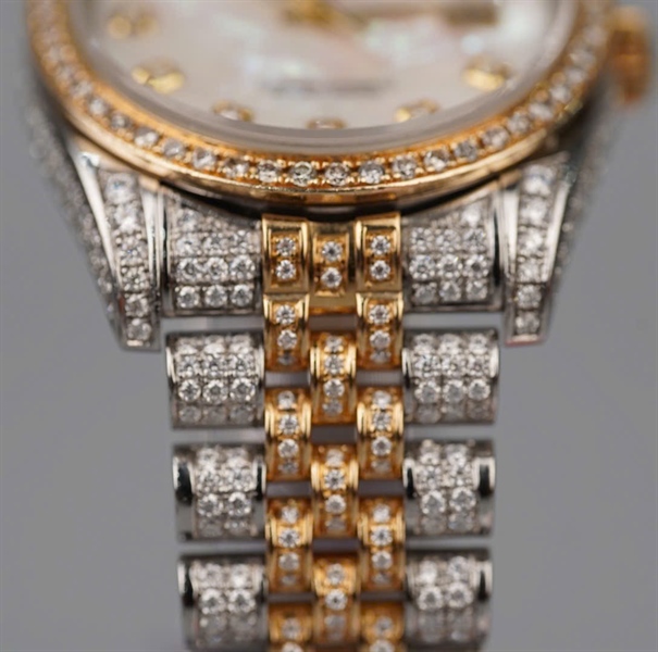 Đồng hồ Rolex bạc mặt tròn viền vàng (Z082202) (HC) KG+