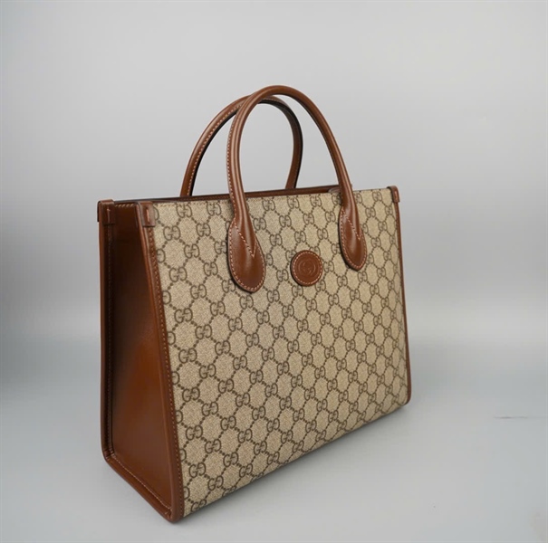 Túi GG tote màu xám viền nâu 659983520981 sz31 KG+