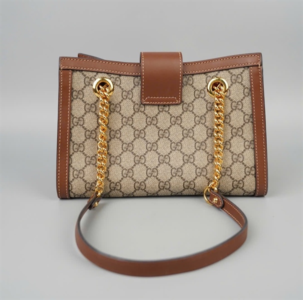 Túi GG padlock xám viền nâu kèm chìa (498156204991) sz24 KG+