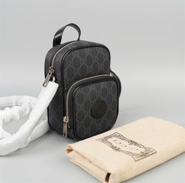 Túi GG đeo chéo đen (6729520416) sz11 KG+