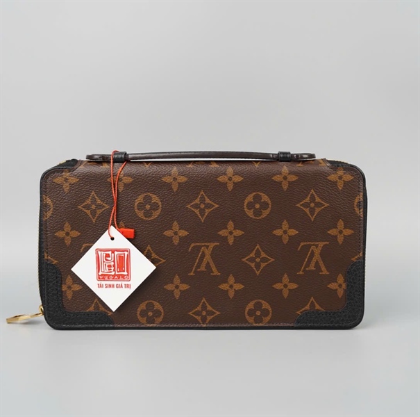 Túi LV clutch hoa nâu viền đen sz24 KG+
