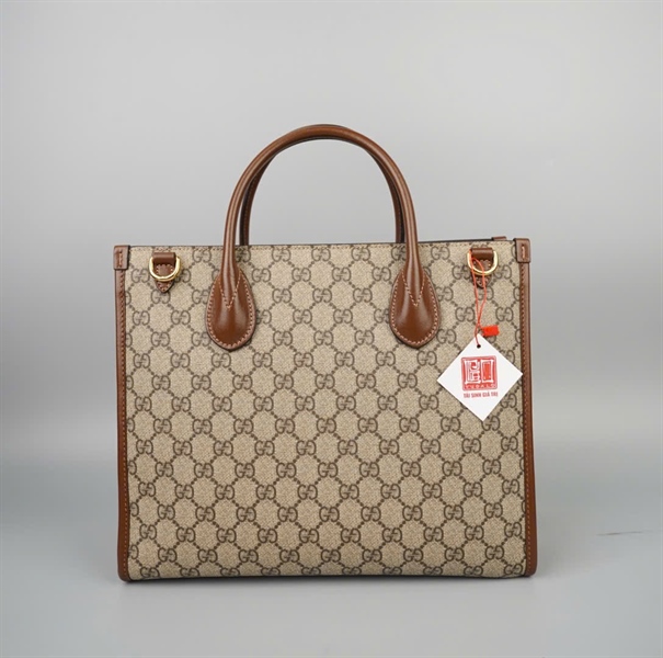 Túi GG tote màu xám viền nâu 659983520981 sz31 KG+