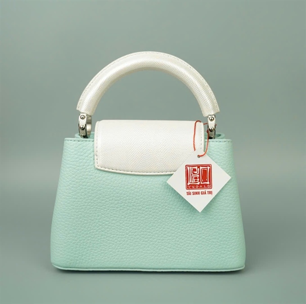 Túi LV Capu xanh quai và nắp da trăn trắng bạc sz20 KG+