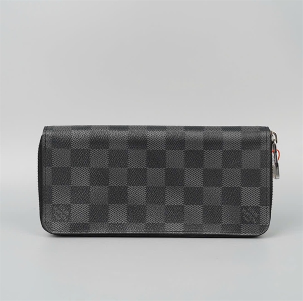 Ví LV ô vuông đen khóa zip KG+