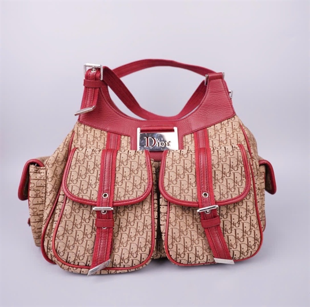 Túi Dior tote nâu viền đỏ (166-BM-0075) sz34 KG+