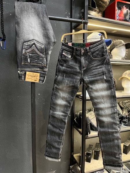 Jean Dài QCSC -3KM4 xám was thêu túi độ