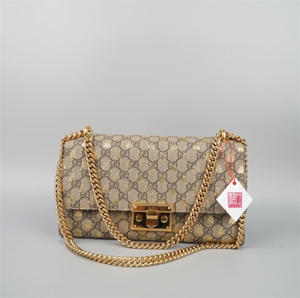 Túi GG Padlock xám con ong (409433213317) sz30 KG+